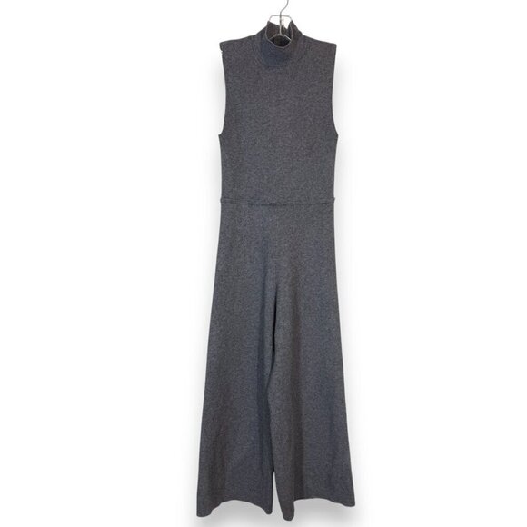 Zara Knit Gray Jumpsuit Wide Leg Mock Crop Neck Business Casual XS - Picture 1 of 13